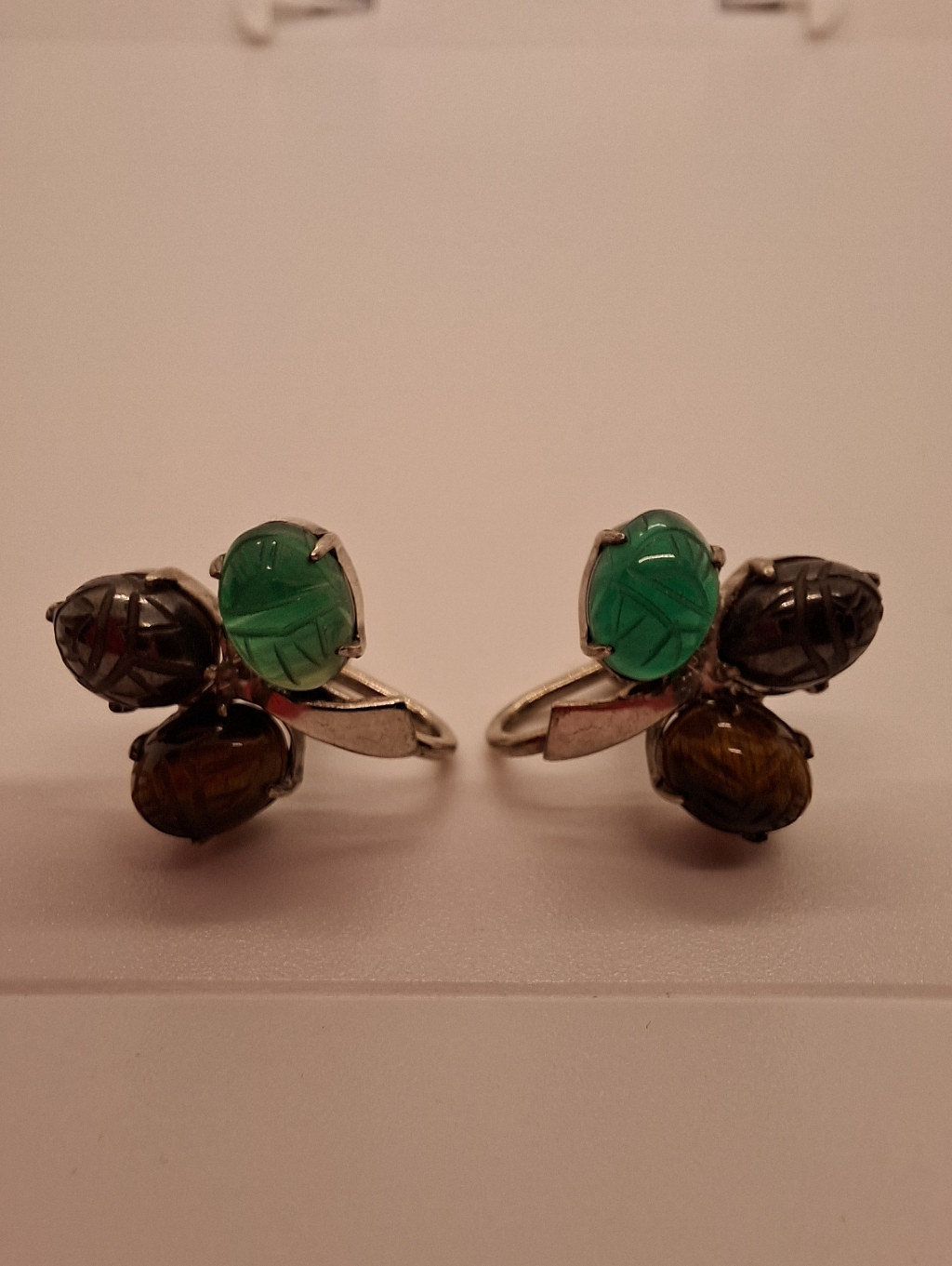 Vtg W.E. Richards Wre Sterling Silver Scarab Earrings Egyptian Revival
